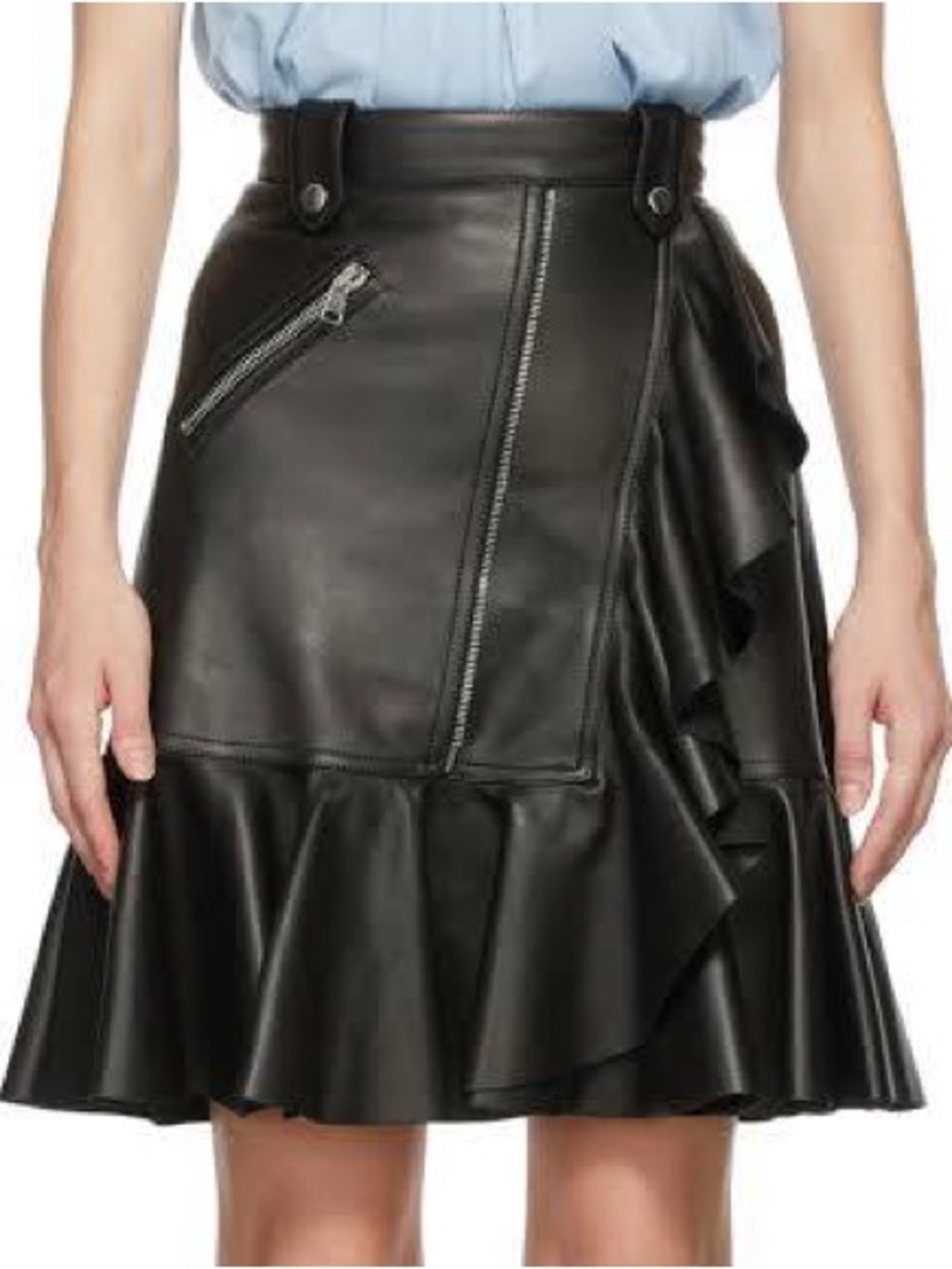 ALEXANDER MCQUEEN Black Leather Ruffle Miniskirt Size 42